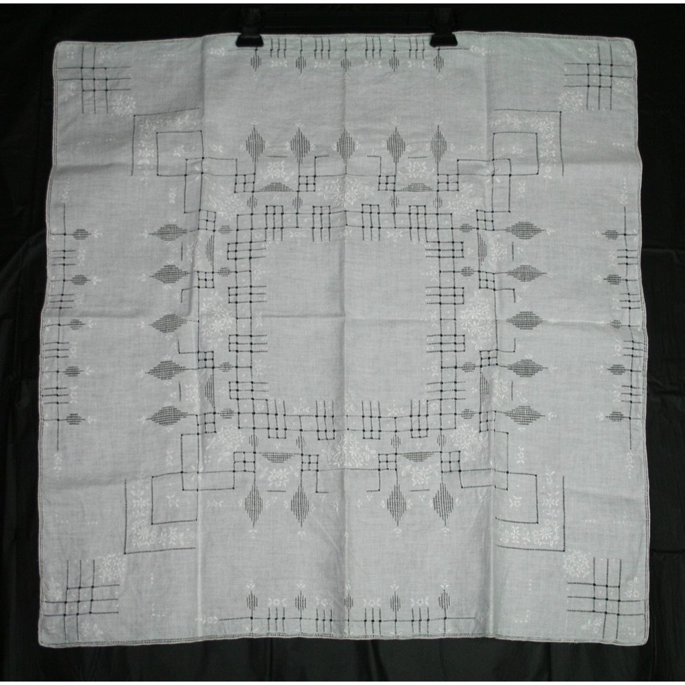 Vintage Linen Tablecloth Swiss Appenzell Style Hand Embroidered, Cutwork